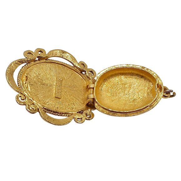 Vintage Corday Perfume Locket Gold Tone Floral Design Oval Shape Cabochon Design - Picture 4 of 6